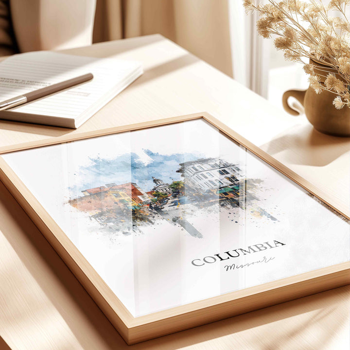 Columbia Missouri Wall Art, Columbia Print, Columbia MO Watercolor Art, Missouri Gift, Travel Print, Travel Poster, Housewarming Gift