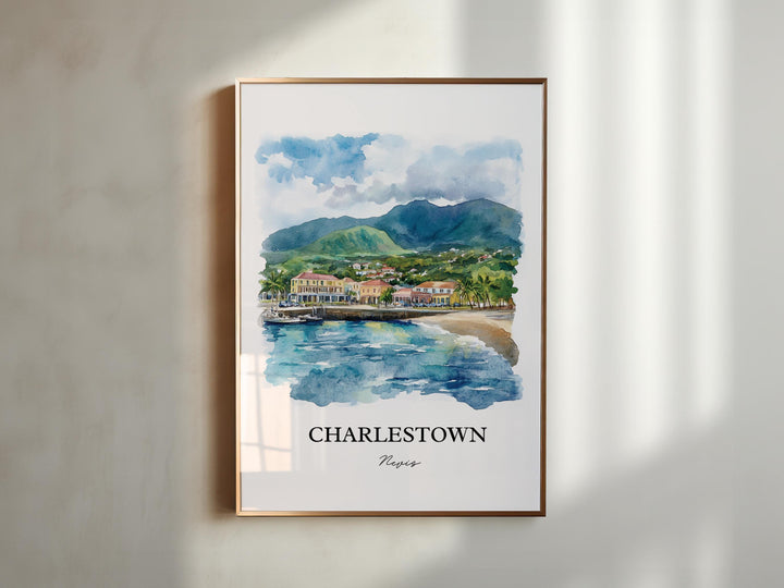 Charlestown Wall Art, Nevis Island Print, Nevis Watercolor Art, Charlestown Gift, Travel Print, Travel Poster, Housewarming Gift