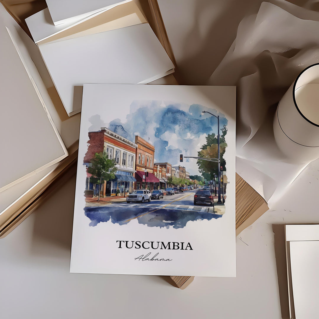 Tuscumbia AL Wall Art, Colbert County AL Print, Alabama Watercolor Art, Tuscumbia Gift, Travel Print, Travel Poster, Housewarming Gift