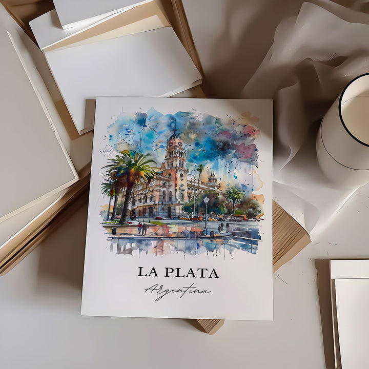 La Plata Argentina Art, La Plata Print, La Plata Watercolor, Buenos Aires Argentina Gift, Travel Poster, Housewarming Gift