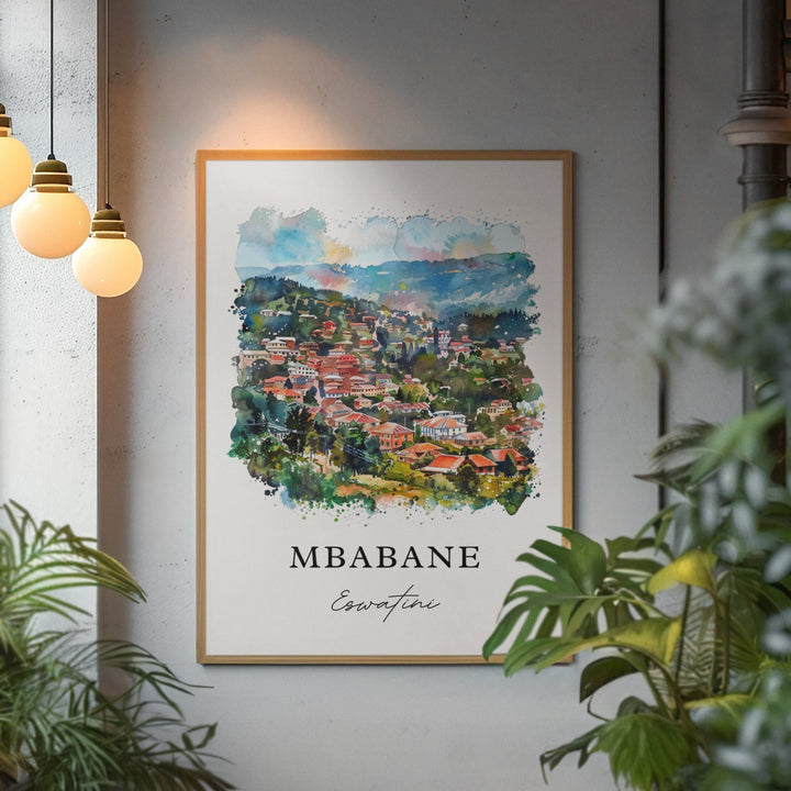 Mbabane Wall Art, Mbabane Print, Swaziland Watercolor, Eswatini Art Gift,