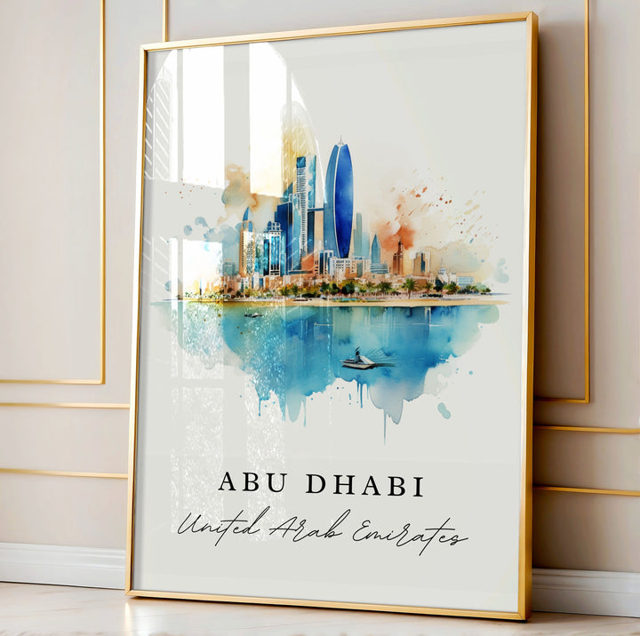 Abu Dhabi wall art - UAE, Abu Dhabi poster, Abu Dhabi Skyline gift, UAE Birthday present, Custom Text, Personalized Gift
