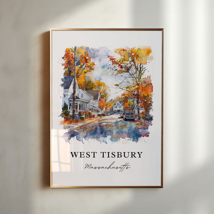 West Tisbury Wall Art, Marthas Vineyard Print, West Tisbury Watercolor, Dukes County MA Gift,