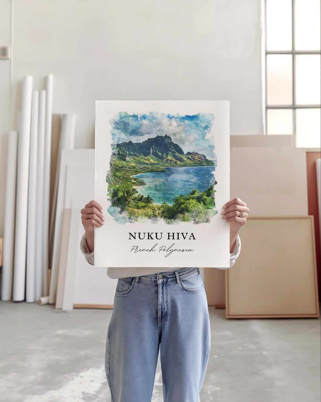 Nuku Hiva Wall Art, Nuku Hiva Print, Nuku Hiva Watercolor Art, French Polynesia Gift, Travel Print, Travel Poster, Housewarming Gift