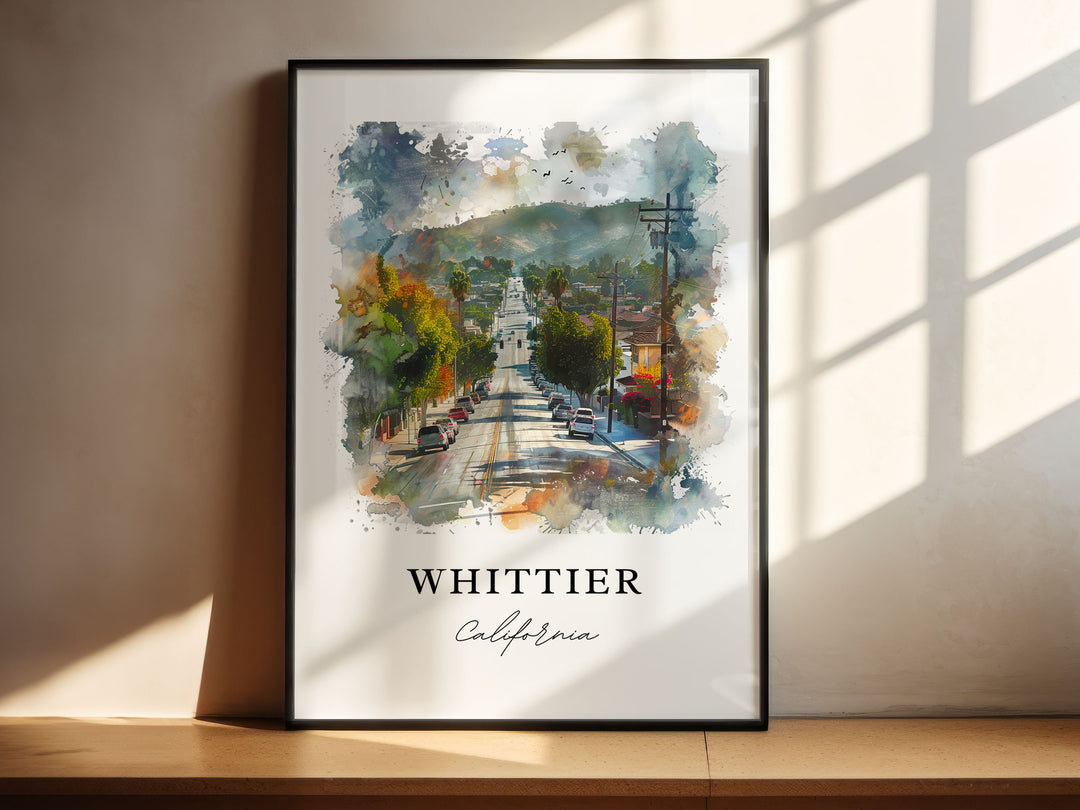 Whittier CA Wall Art, Whittier Print, Whittier Watercolor Art, SoCal Art Gift,