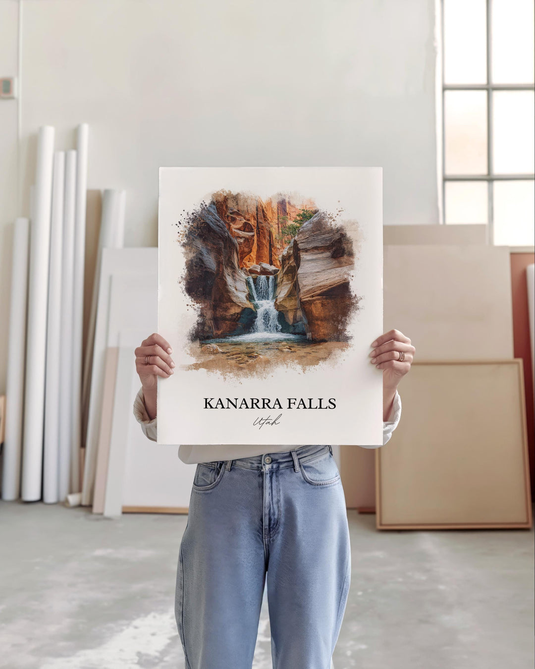 Kanarra Falls Wall Art, Kanarra Falls Print, Utah Watercolor Art, Kanarra Falls Gift, Travel Print, Travel Poster, Housewarming Gift