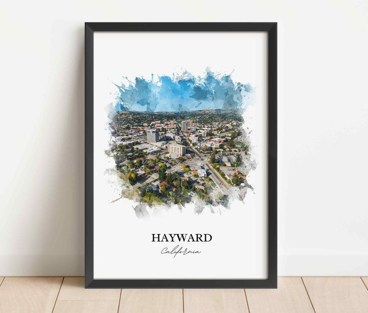 Hayward CA Wall Art, Hayward Print, Hayward Watercolor Art, Alameda County Gift, Travel Print, Travel Poster, Housewarming Gift