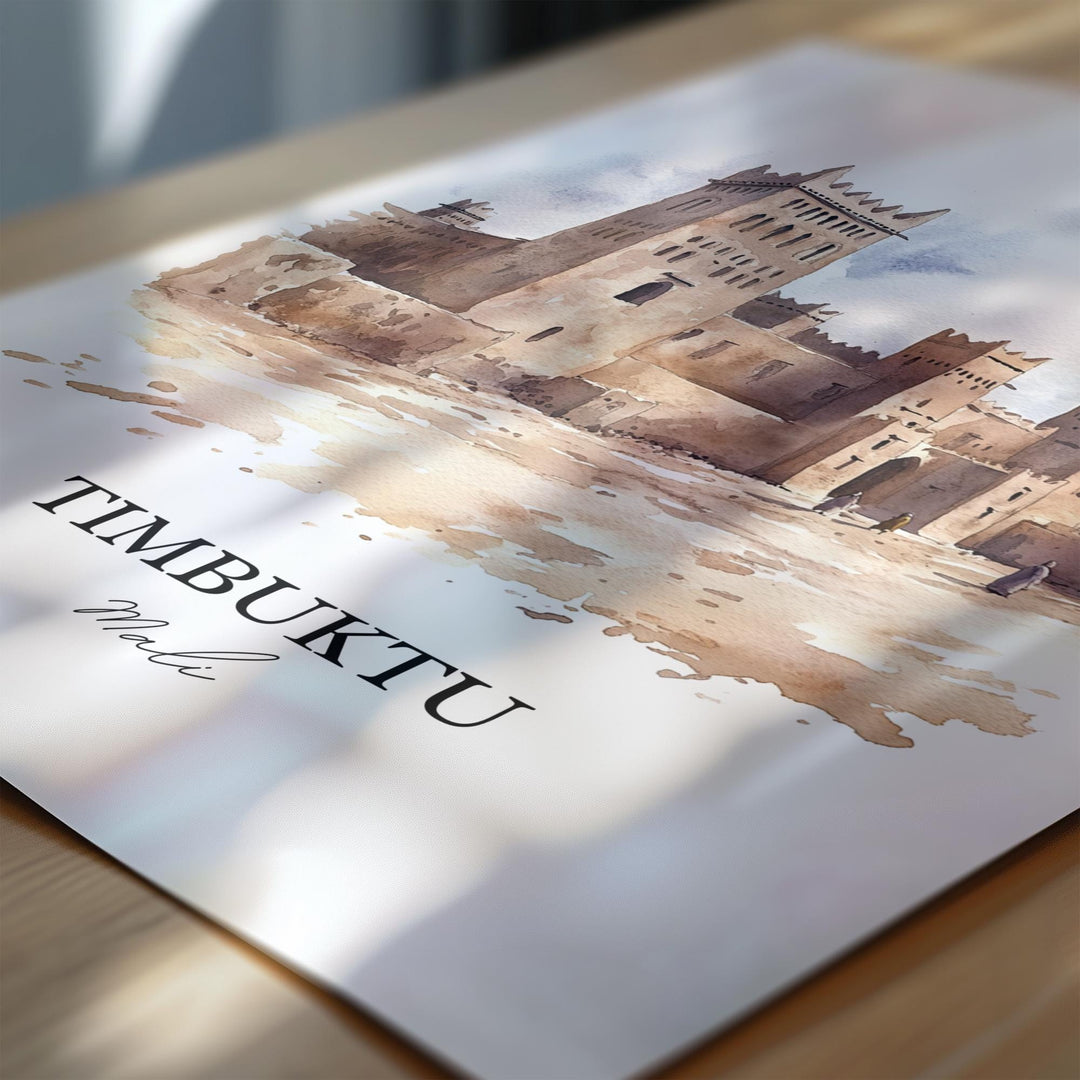 Timbuktu Wall Art, Mali Africa Print, Mali Watercolor Art, Timbuktu Mali Gift, Travel Print, Travel Poster, Housewarming Gift