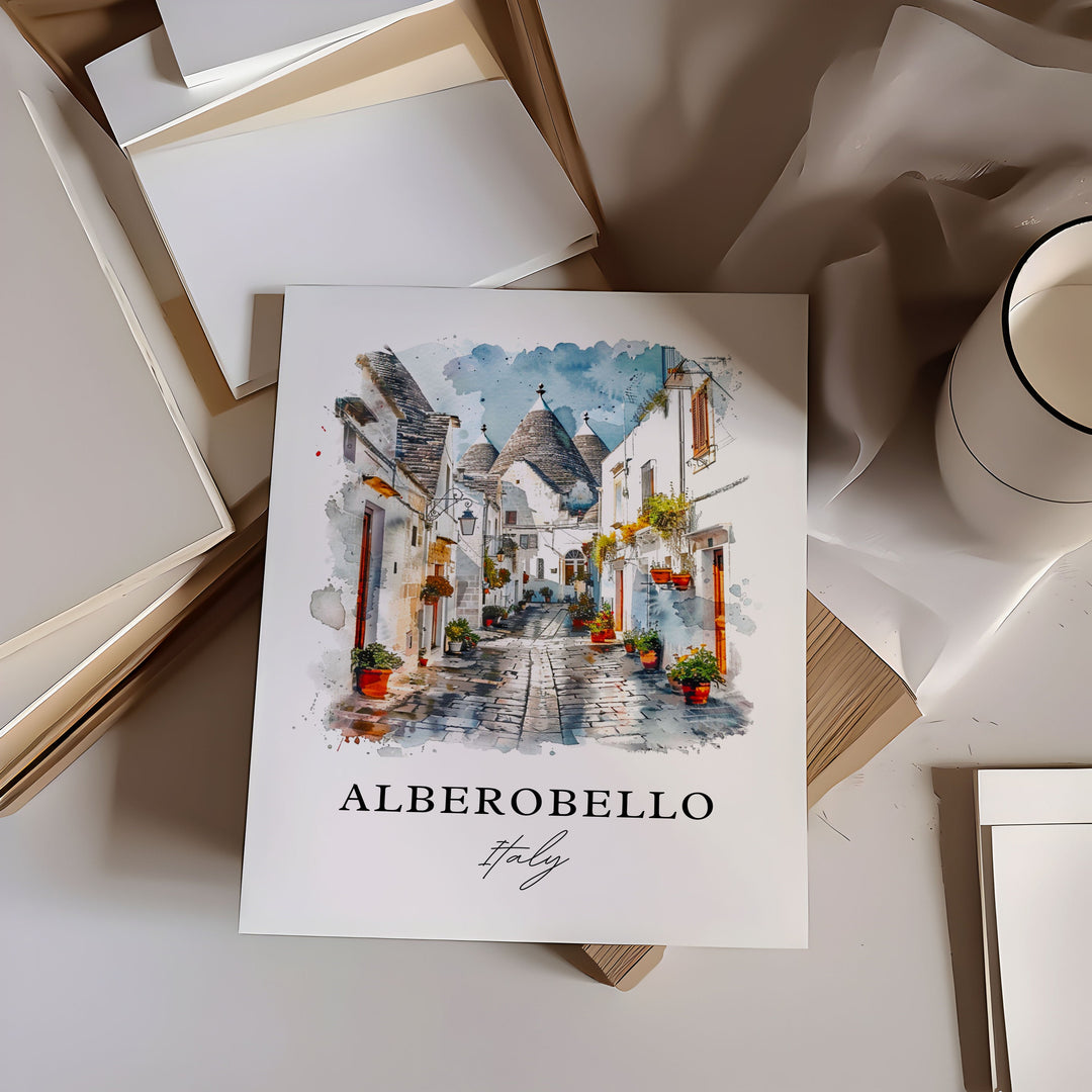 Alberobello Italy Wall Art, Alberobello Italy Print, Alberobello Watercolor, Bari, Apulia Gift, Travel Poster, Housewarming Gift