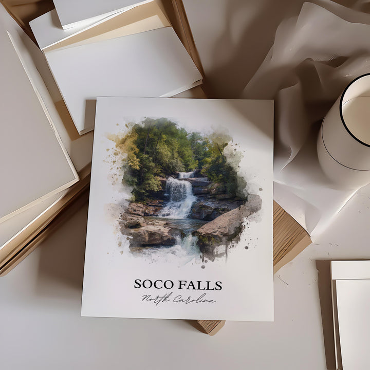 Soco Falls Wall Art, Soco Falls NC Print, North Carolina Watercolor Art, Maggie Valley Gift, Travel Print, Travel Poster, Housewarming Gift
