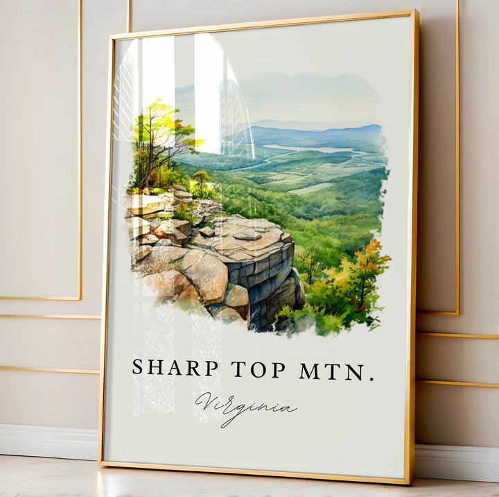 Sharp Top Mountain wall travel art - Virginia, Sharp Top Mtn poster print, Wedding gift, Birthday present, Custom Text, Perfect Gift