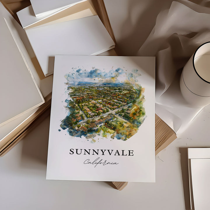 Sunnyvale California Art, Sunnyvale Print, Sunnyvale Watercolor Art, Sunnyvale CA Gift,