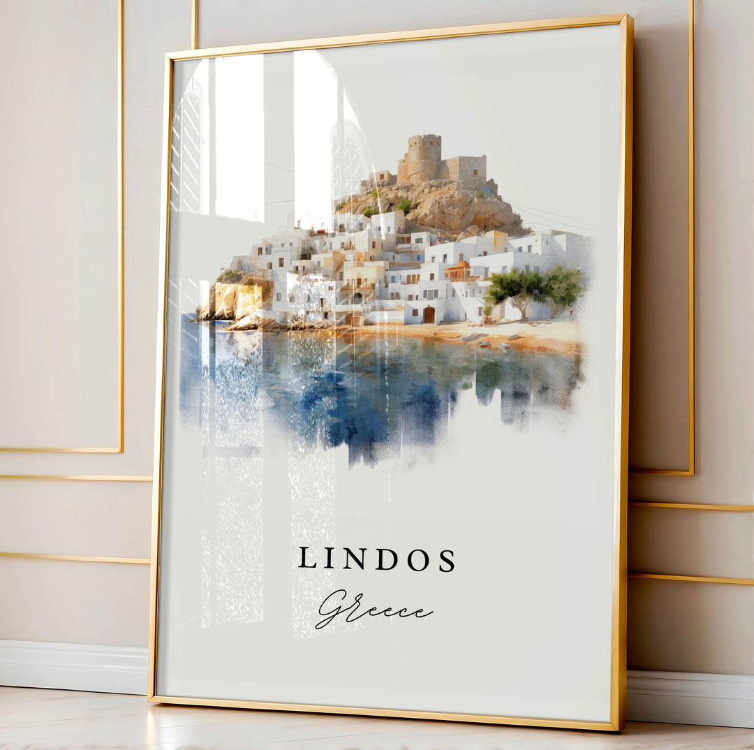 Lindos Greece wall art - Greece, Lindos poster, Lindos Wedding gift, Rhodes Greece Birthday present, Custom Text, Personalised Gift