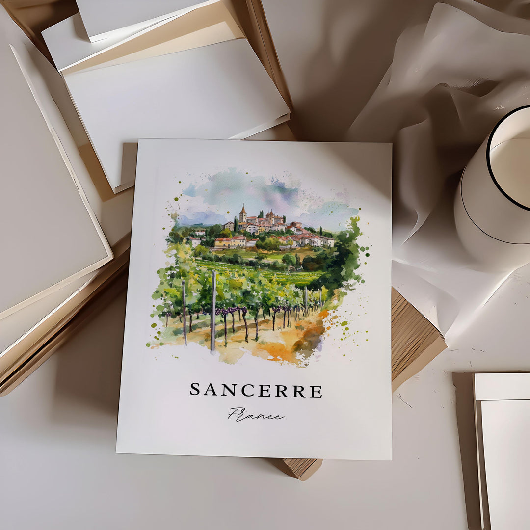 Sancerre France Wall Art, Sancerre Wine Region Print, Sancerre Watercolor, Sancerre FR Gift,