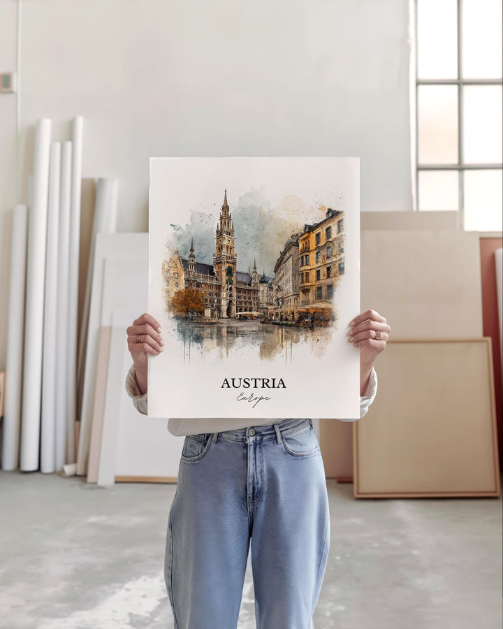 Austria Wall Art, Austria Print, Austria Watercolor Art, Austria Gift, Travel Print, Travel Poster, Housewarming Gift