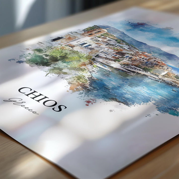 Chios Greece Wall Art, Chios Greece Print, Greece Watercolor Art, Chios Greece Gift, Travel Print, Travel Poster, Housewarming Gift