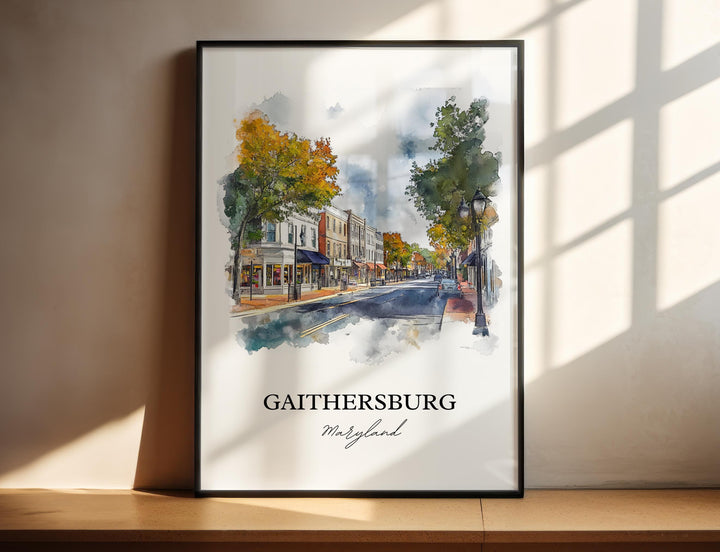 Gaithersburg Art, Montgomery County Print, Maryland Watercolor Art, Gaithersburg MD Gift, Travel Print, Travel Poster, Housewarming Gift
