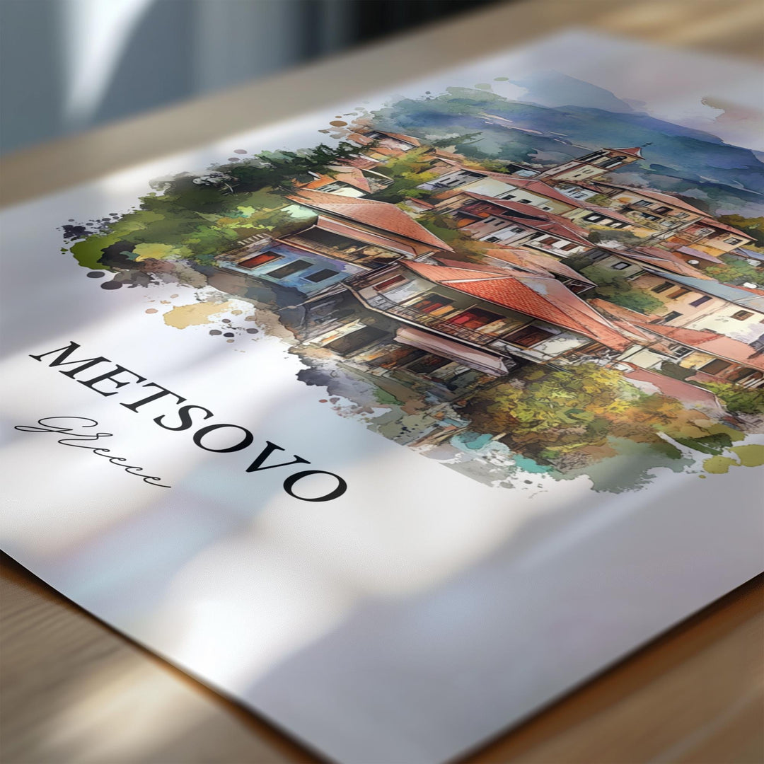 Metsovo Wall Art, Epirus Print, Greece Watercolor Art, Metsovo Greece Gift, Travel Print, Travel Poster, Housewarming Gift