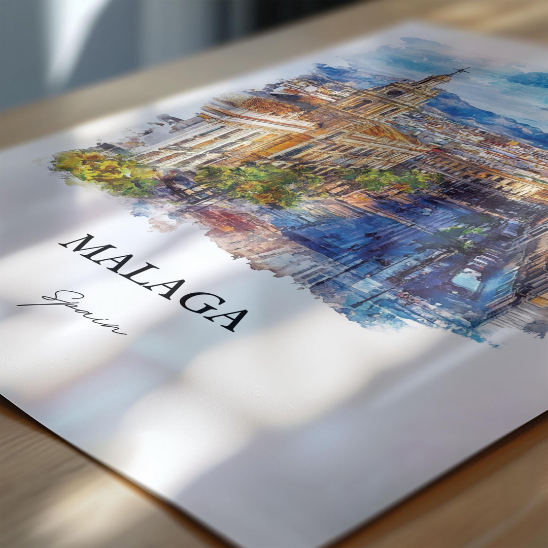 Malaga Spain Wall Art, Southern Spain Print, Andalusia Watercolor Art, Malaga Gift, Travel Print, Travel Poster, Housewarming Gift