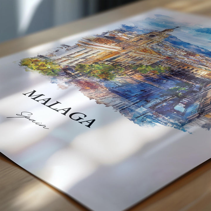 Malaga Spain Wall Art, Southern Spain Print, Andalusia Watercolor Art, Malaga Gift, Travel Print, Travel Poster, Housewarming Gift