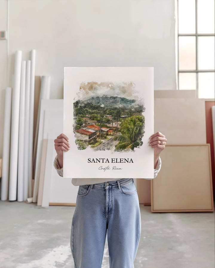 Santa Elena Wall Art, Monteverde Print, Costa Rica Watercolor Art, Santa Elena Gift, Travel Print, Travel Poster, Housewarming Gift