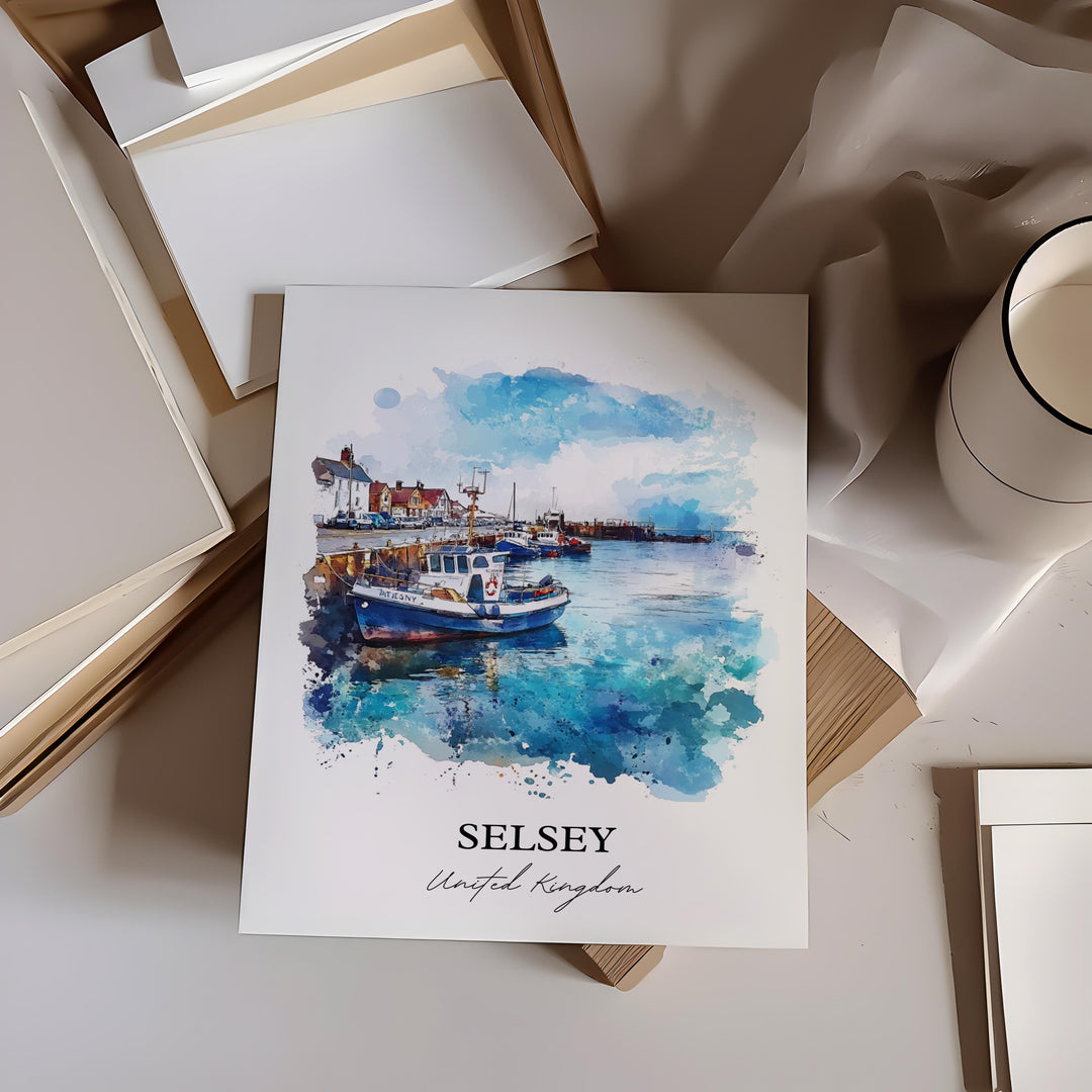 Selsey England Wall Art, Chichester Print, West Sussex UK Watercolor Art, Selsey Gift, Travel Print, Travel Poster, Housewarming Gift