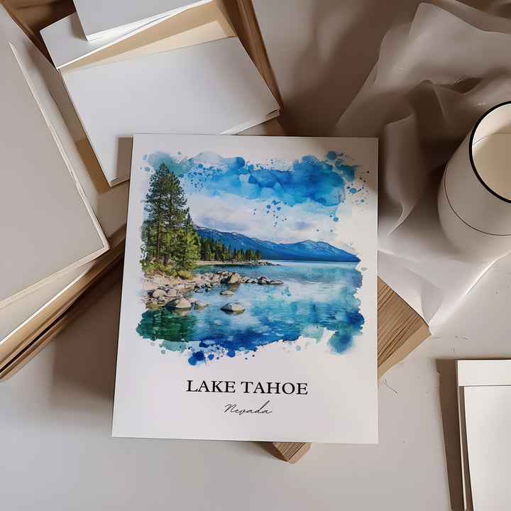 Lake Tahoe NV Wall Art, Sierra Nevada Print, Washoe County Watercolor Art, Lake Tahoe Gift, Travel Print, Travel Poster, Housewarming Gift