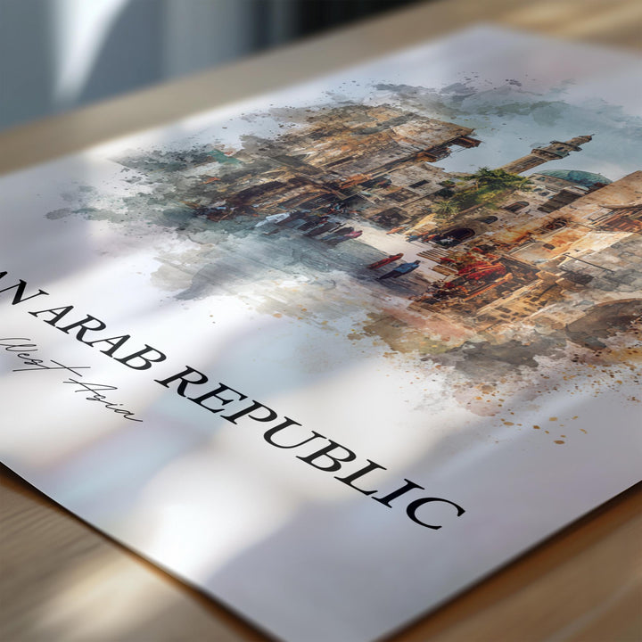 Syria Wall Art, Syria Print, Syria Watercolor Art, Syria Country Gift, Travel Print, Travel Poster, Housewarming Gift