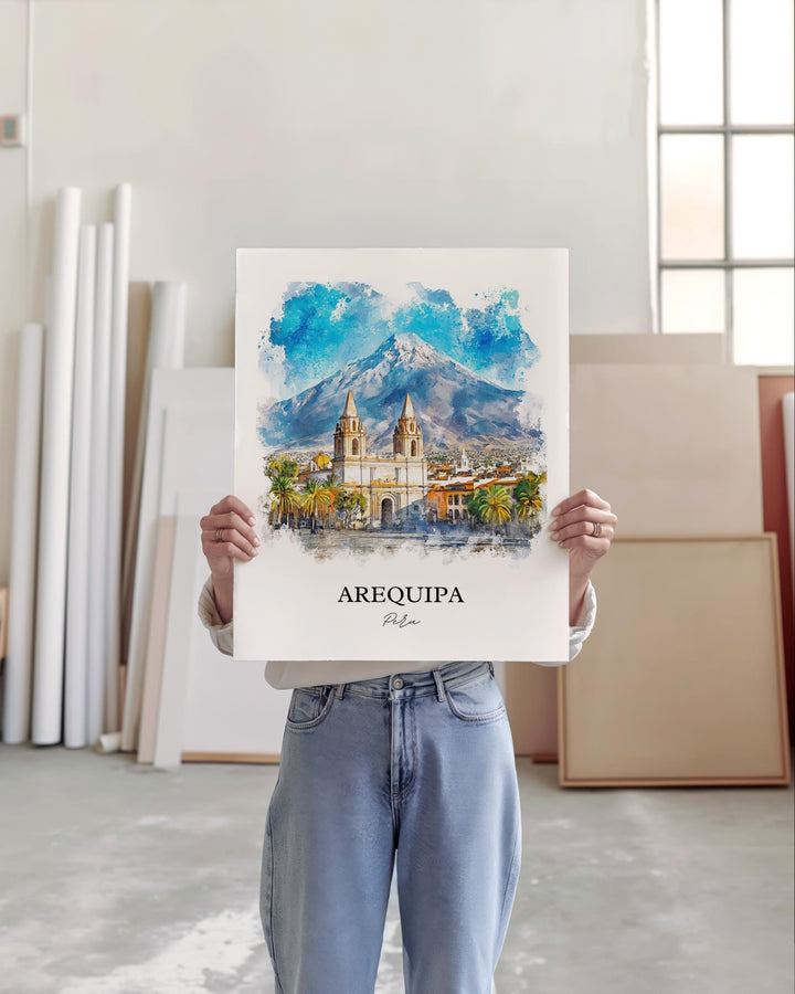 Arequipa Wall Art, Arequipa Region Print, Peru Watercolor Art, Arequipa Peru Gift, Travel Print, Travel Poster, Housewarming Gift