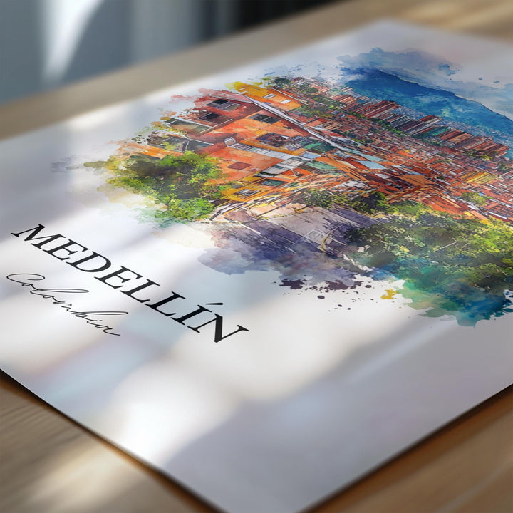 Medellín Wall Art, Medellín Skyline Print, Medellín Colombia Watercolor Art, Colombia Gift, Travel Print, Travel Poster, Housewarming Gift