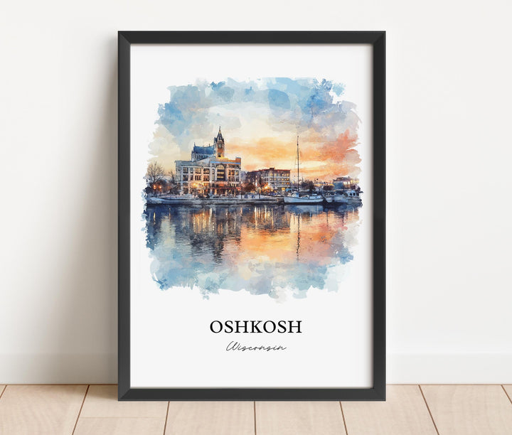 Oshkosh Wall Art, Winnebago County Print, Wisconsin Watercolor Art, Oshkosh WI Gift, Travel Print, Travel Poster, Housewarming Gift