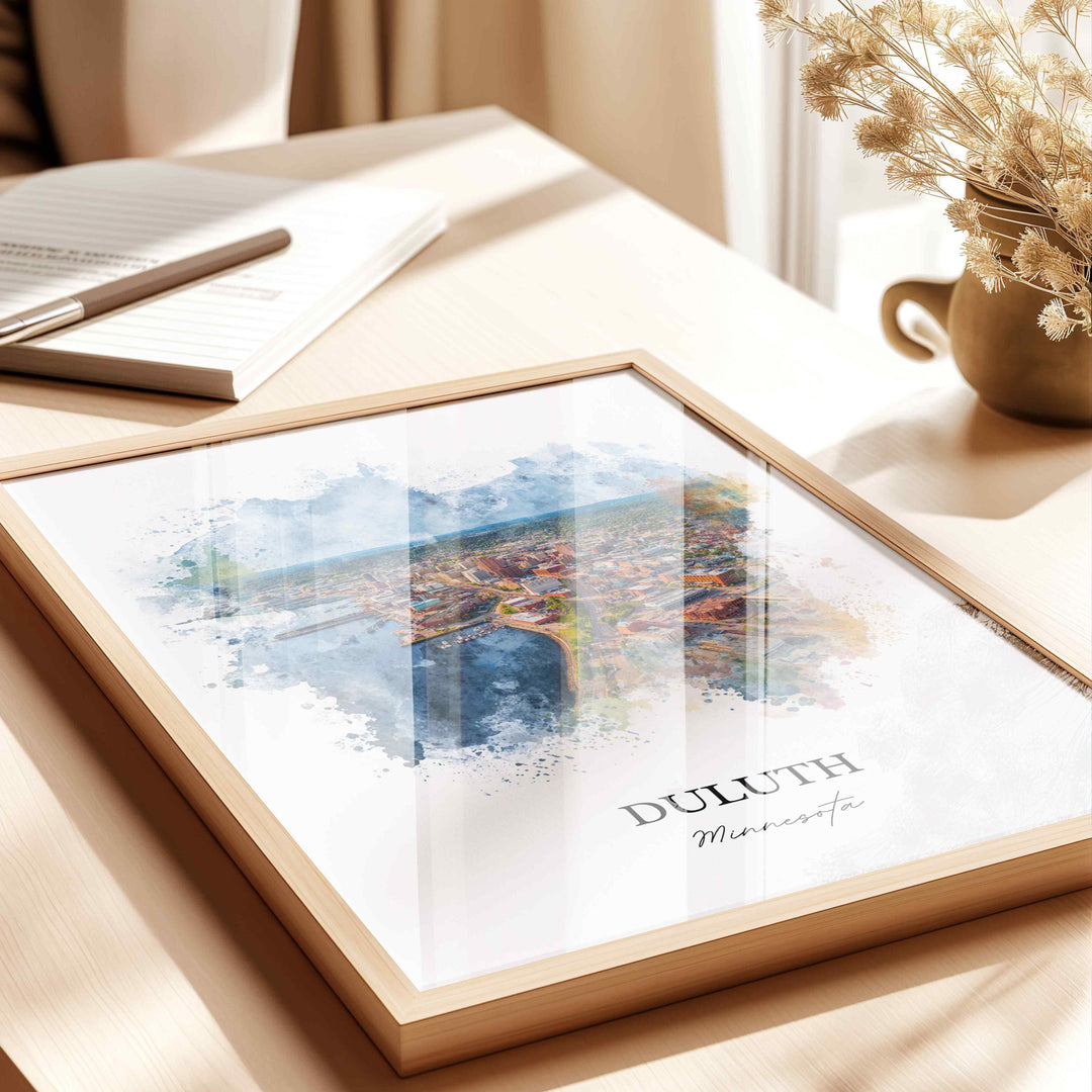 Duluth MN Wall Art, Duluth Print, Minnesota Watercolor Art, Duluth Minnesota Gift, Travel Print, Travel Poster, Housewarming Gift