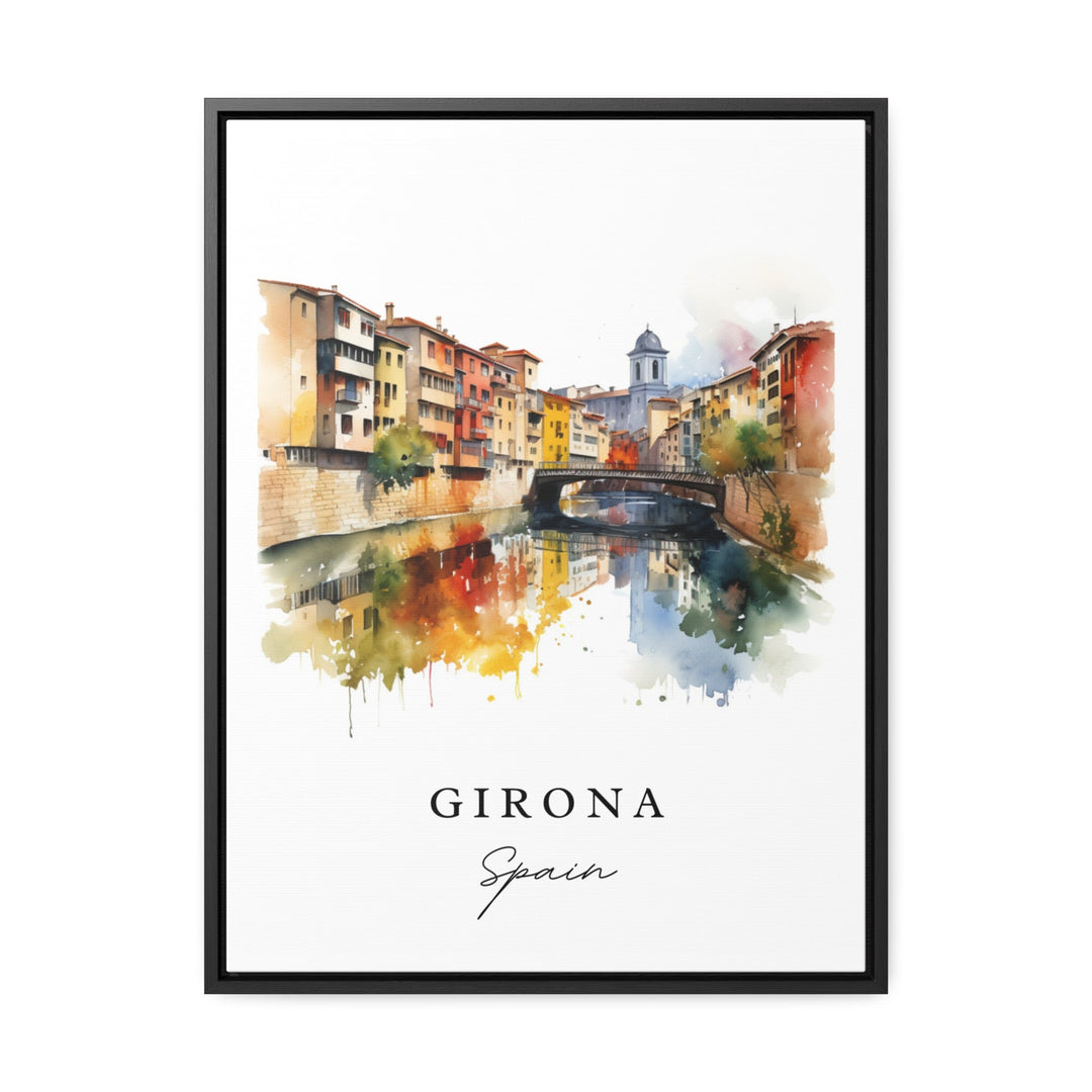 Girona traditional travel art - Spain, Girona poster, Wedding gift, Birthday present, Custom Text, Personalized Gift