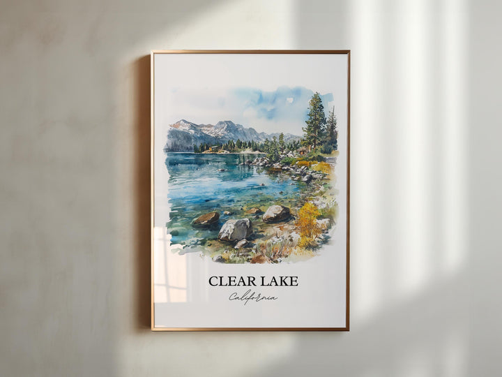 Clear Lake CA Wall Art, Napa County Print, California Watercolor Art, Clear Lake Gift, Travel Print, Travel Poster, Housewarming Gift