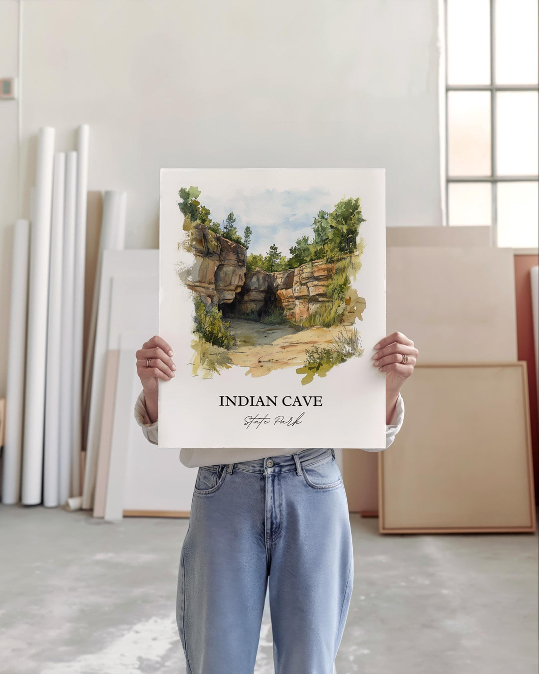 Indian Cave State Park Wall Art, Shubert NE Print, Nebraska Watercolor Art, Indian Cave Gift, Travel Print, Travel Poster, Housewarming Gift