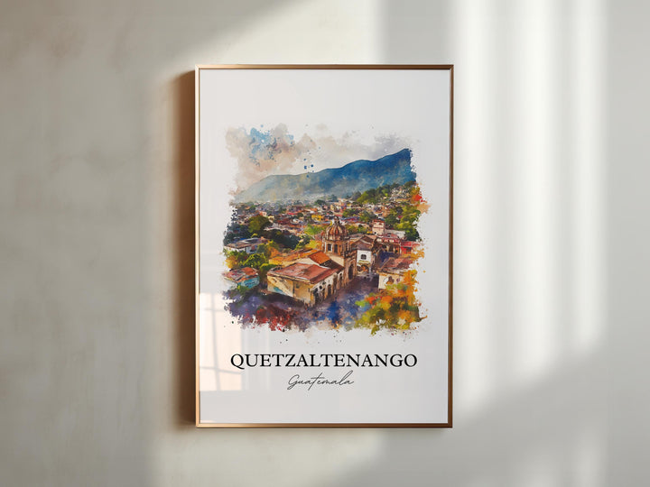 Quetzaltenango Wall Art, Guatemala Print, Guatemala Watercolor Art, Quetzaltenango Gift, Travel Print, Travel Poster, Housewarming Gift