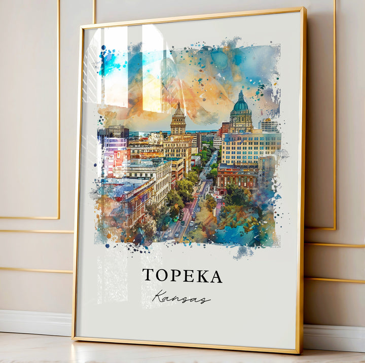 Topeka Kansas Wall Art, Topeka Print, Topeka KS Watercolor, Topeka Kansas Gift,