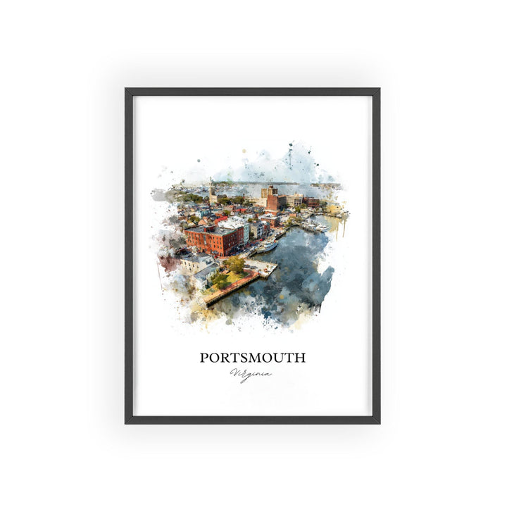 Portsmouth VA Wall Art, Portsmouth Print, Virginia Watercolor Art, Norfolk VA Gift, Travel Print, Travel Poster, Housewarming Gift