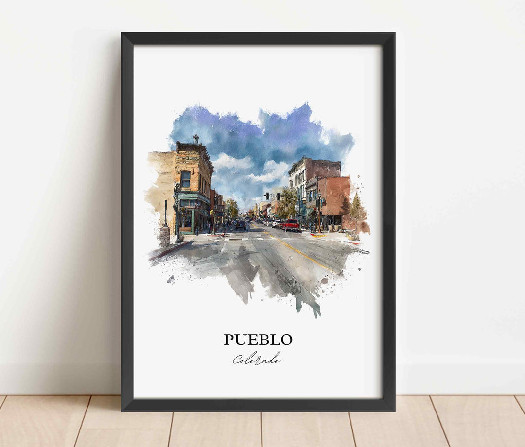 Pueblo CO Wall Art, Pueblo Print, Pueblo Watercolor Art, Pueblo Colorado Gift, Travel Print, Travel Poster, Housewarming Gift