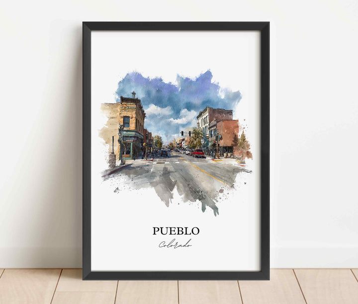 Pueblo CO Wall Art, Pueblo Print, Pueblo Watercolor Art, Pueblo Colorado Gift, Travel Print, Travel Poster, Housewarming Gift