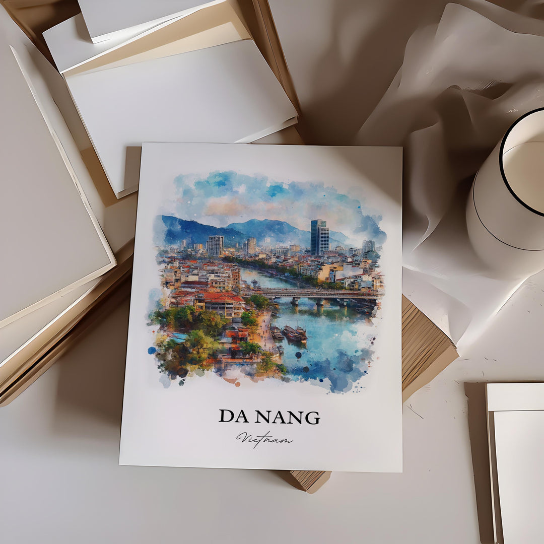 Da Nang Wall Art, Vietnam Print, Vietnam Watercolor Art, Da Nang Vietnam Gift, Travel Print, Travel Poster, Housewarming Gift