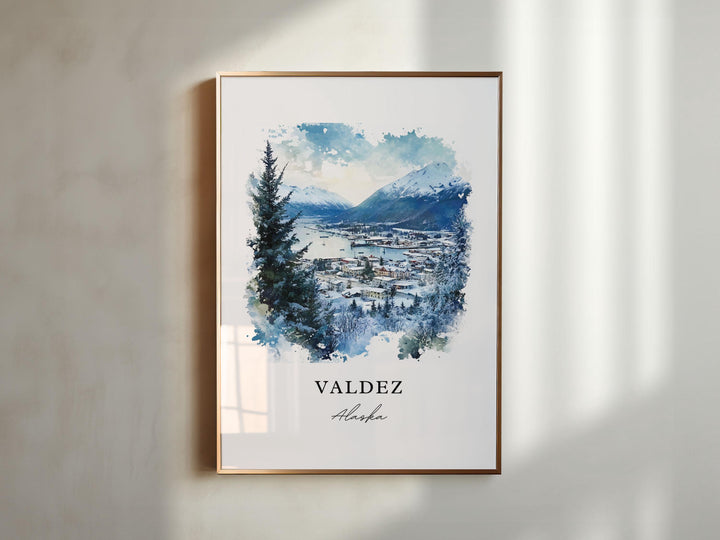 Valdez AK Wall Art, Valdez Alaska Print, Valdez Alaska Watercolor Art, Chugach Gift,