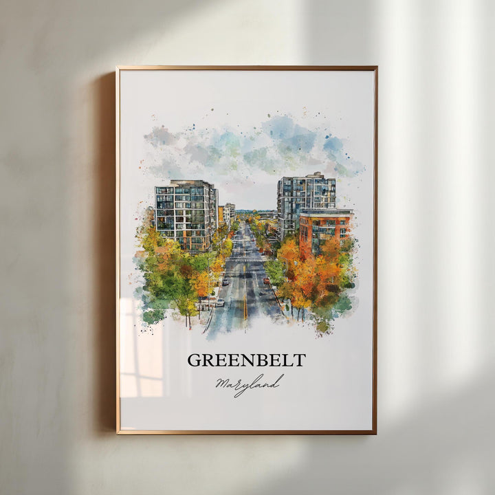 Greenbelt MD Wall Art, Prince George's County Print, Maryland Watercolor Art, Greenbelt Gift, Travel Print, Travel Poster, Housewarming Gift
