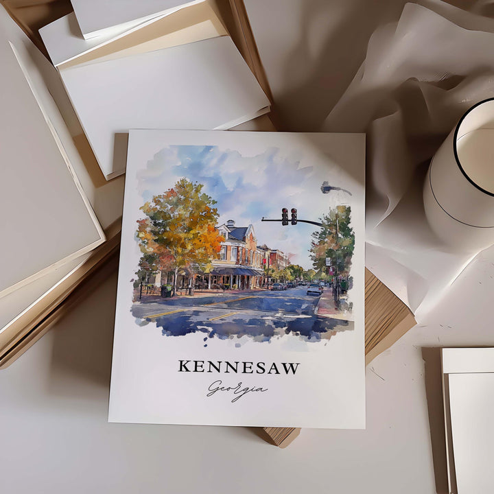 Kennesaw Wall Art, Kennesaw Georgia Print, Atlanta Watercolor Art, Kennesaw GA Gift, Travel Print, Travel Poster, Housewarming Gift