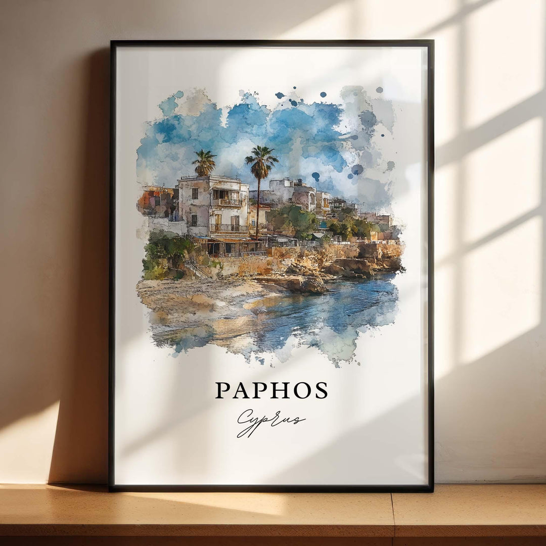 Paphos Cyprus Wall Art, Paphos Print, Cyprus Watercolor Art, Paphos Gift, Travel Print, Travel Poster, Housewarming Gift