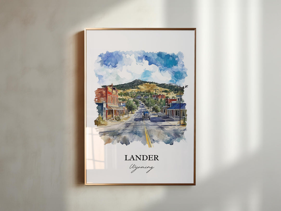 Lander WY Wall Art, Lander Wyoming Print, Wyoming Watercolor Art, Fremont County WY Gift, Travel Print, Travel Poster, Housewarming Gift