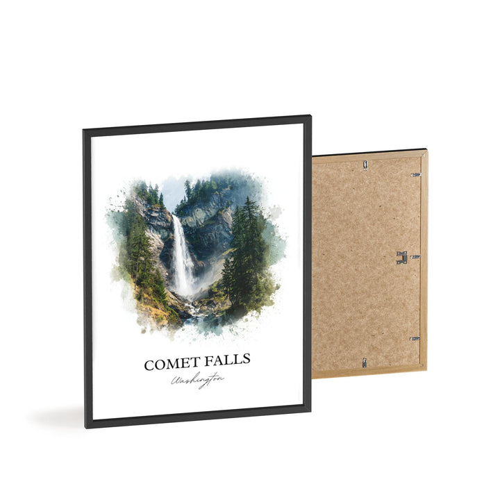 Comet Falls WA Wall Art, Washington Print, Comet Falls Watercolor Art, Comet Falls Gift, Travel Print, Travel Poster, Housewarming Gift