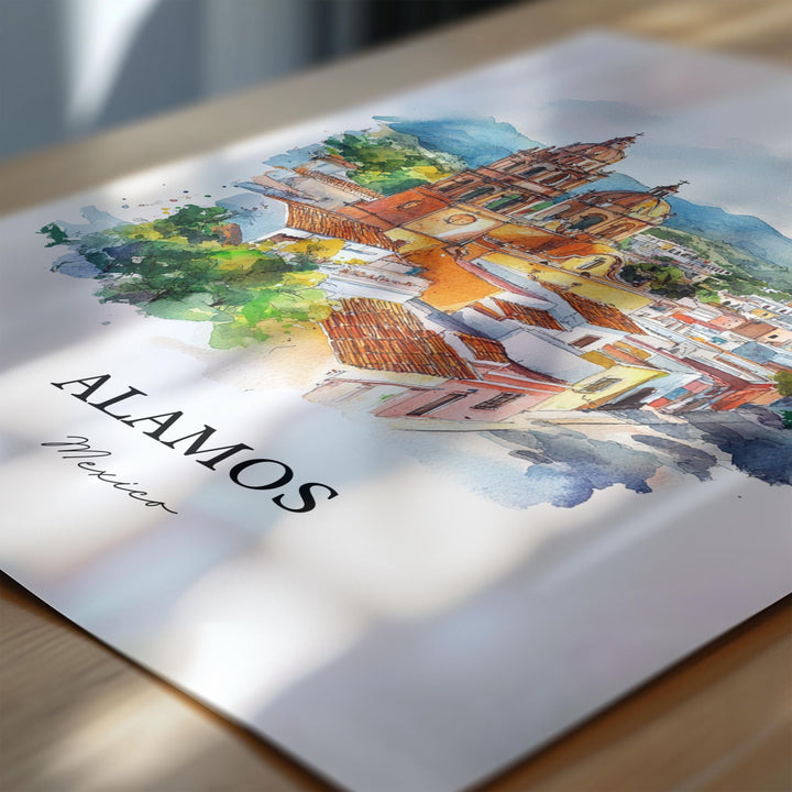 Alamos Mexico Wall Art, Alamos MX Print, Mexico Watercolor Art, Sonora Mexico Gift, Travel Print, Travel Poster, Housewarming Gift