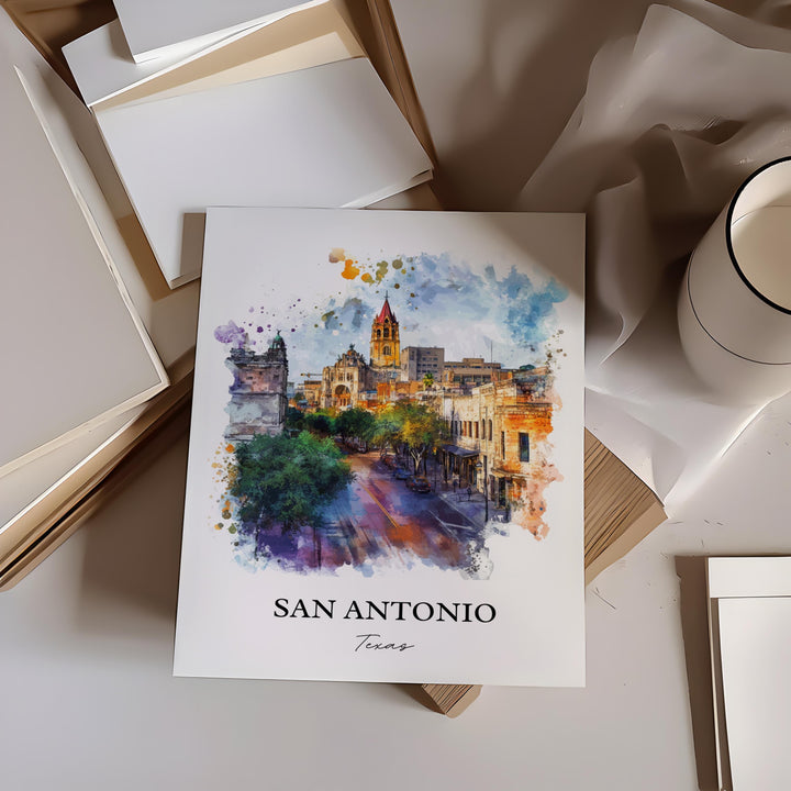 San Antonio Wall Art, San Antonio TX Print, San Antonio Watercolor Art, San Antonio Gift, Travel Print, Travel Poster, Housewarming Gift