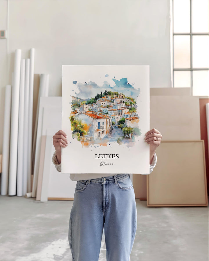 Lefkés Greece Wall Art, Paros Print, Paros Greece Watercolor Art, Lefkes Greece Gift, Travel Print, Travel Poster, Housewarming Gift